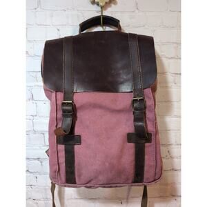 Canvas Leather Rucsack Backpack Unisex Red Purple Brown Outdoor Travel Rucksack